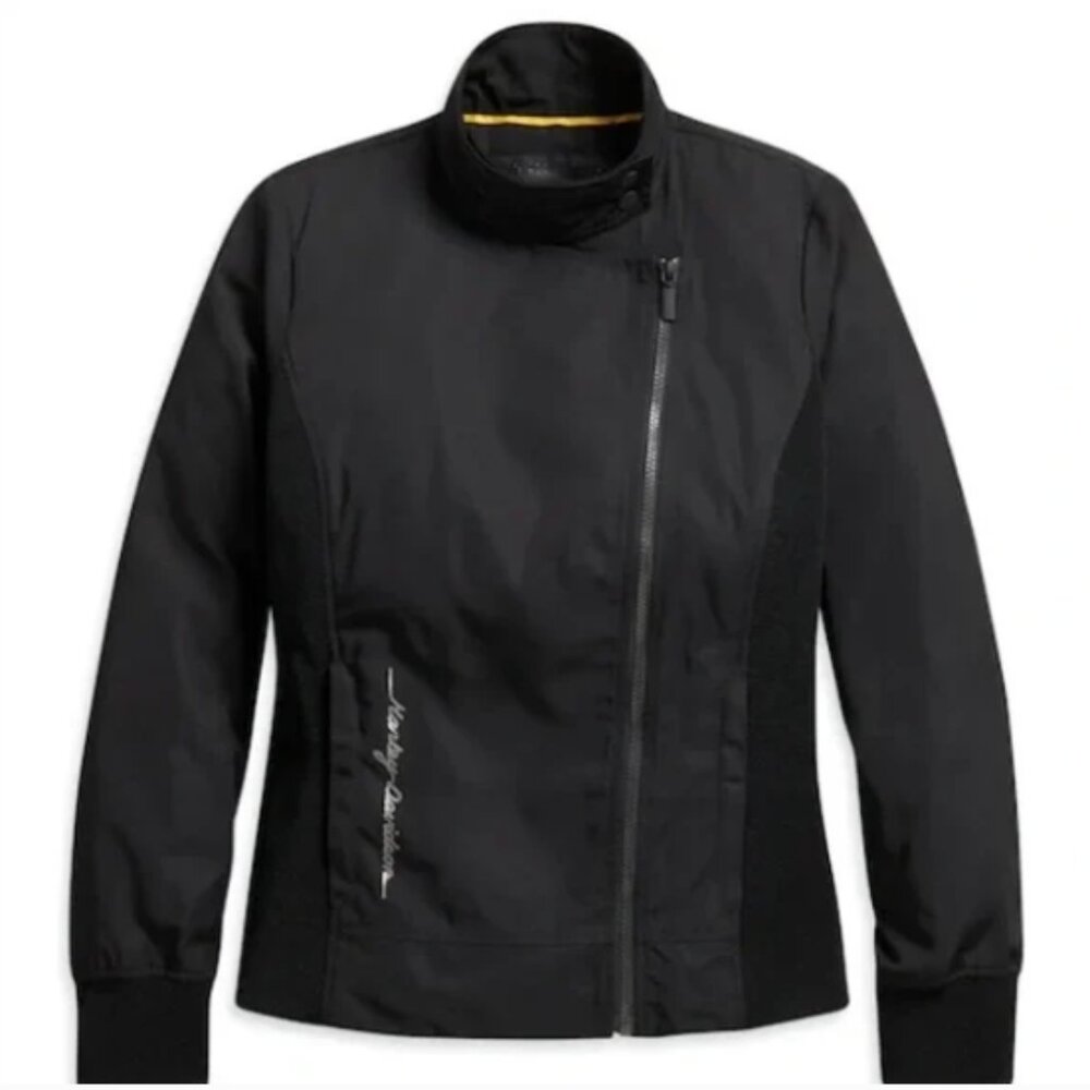 Harley-Davidson Women's Metallic Jacquard Print Logo Biker Jacket
